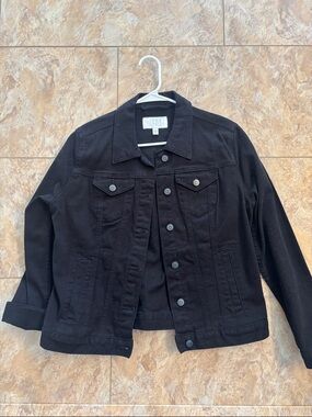 Time and Tru Black Denim Jacket with Button Front